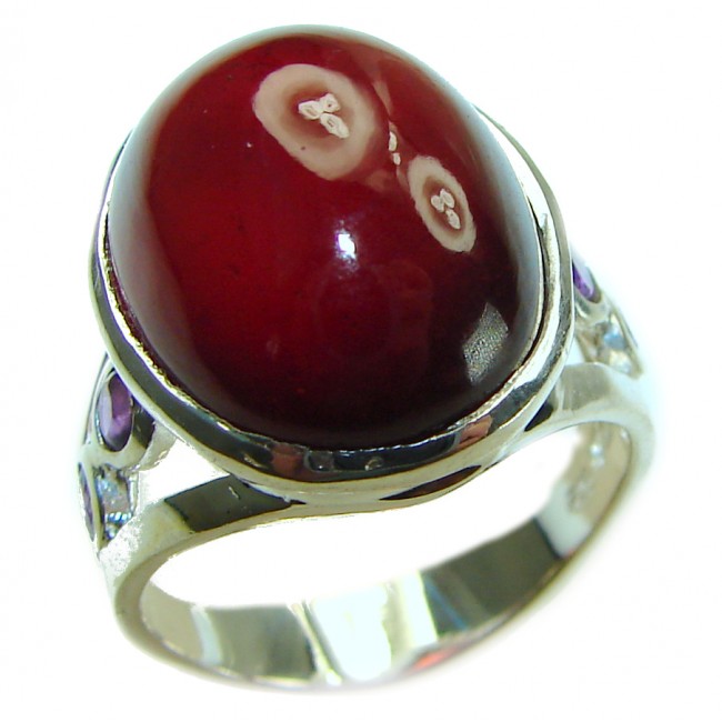 Blooming Red Rose Authentic Hessonite Garnet .925 Sterling Silver handcrafted Ring size 8