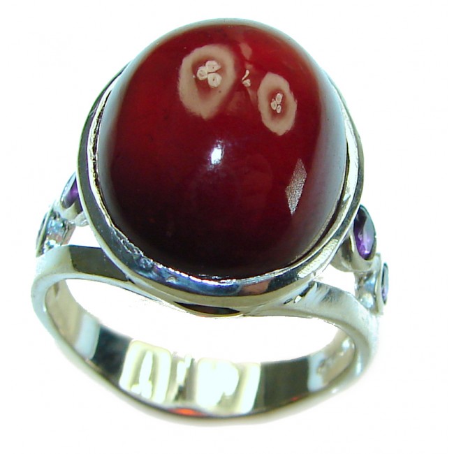 Blooming Red Rose Authentic Hessonite Garnet .925 Sterling Silver handcrafted Ring size 8