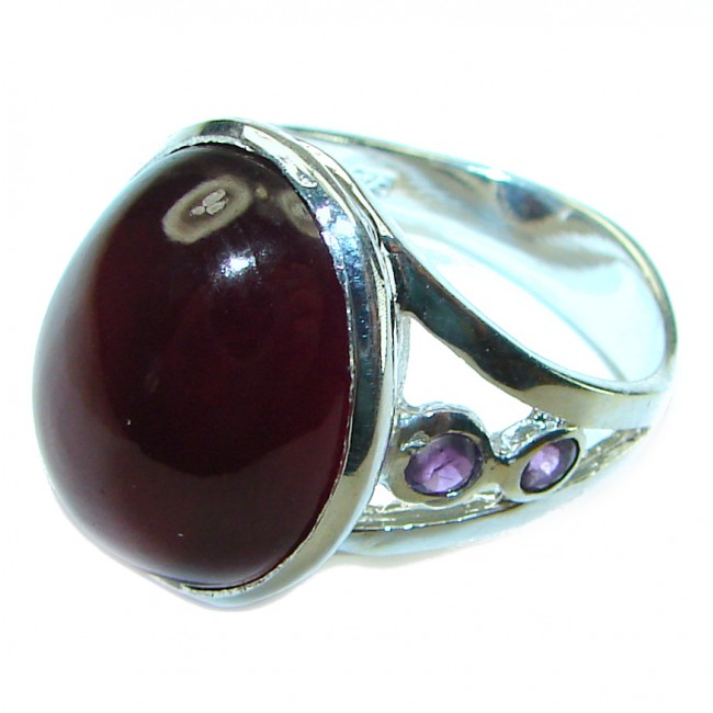 Blooming Red Rose Authentic Hessonite Garnet .925 Sterling Silver handcrafted Ring size 8