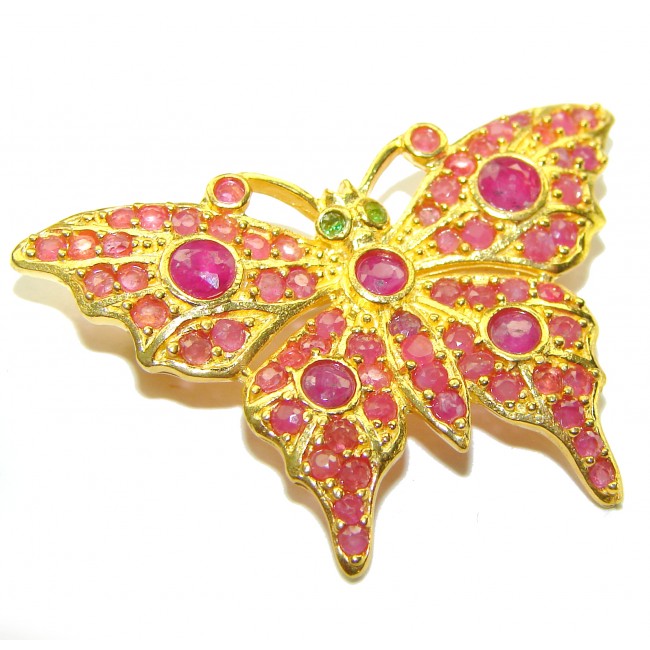 INCREDIBLE Butterfly Natural Ruby 18K Gold over .925 Sterling Silver Brooch pendant