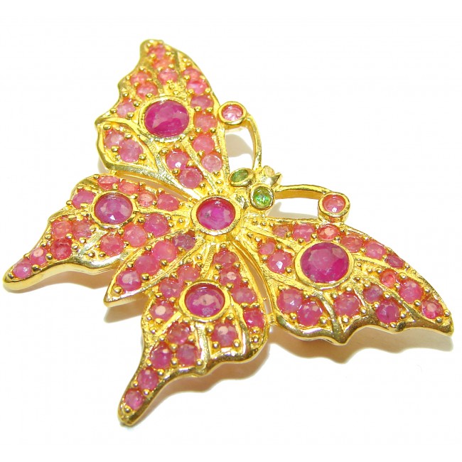 INCREDIBLE Butterfly Natural Ruby 18K Gold over .925 Sterling Silver Brooch pendant