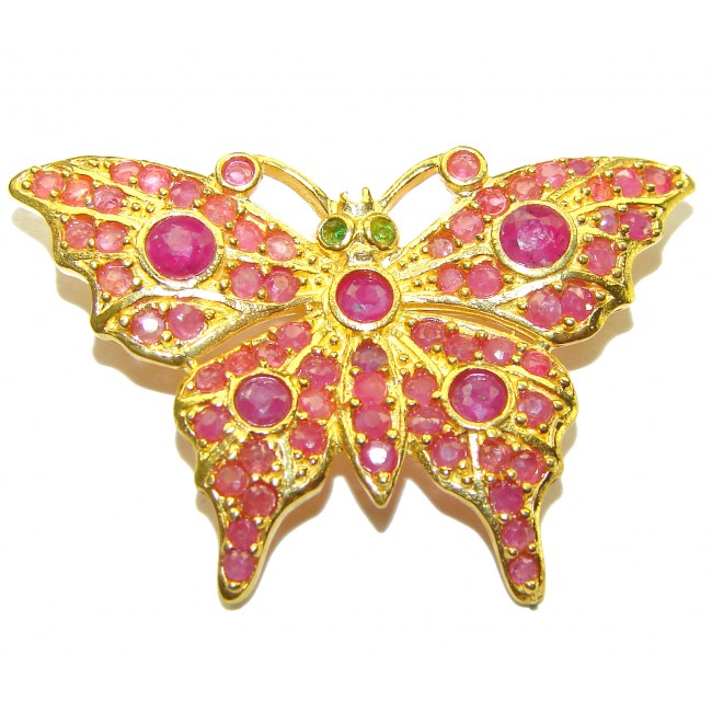 INCREDIBLE Butterfly Natural Ruby 18K Gold over .925 Sterling Silver Brooch pendant