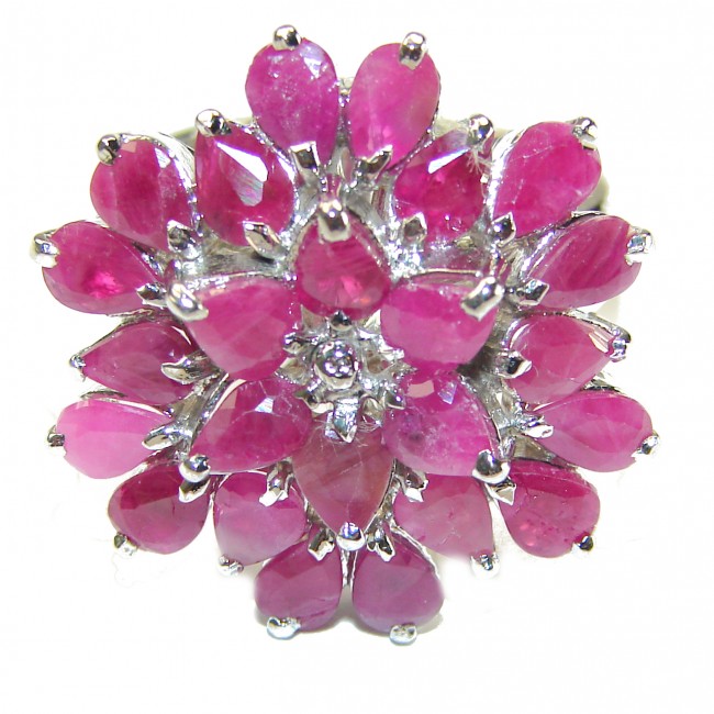 Born to Glam floral-inspired authentic Ruby .925 Silver handcrafted Cocktail Ring s. 8