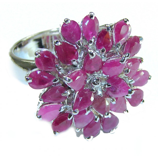 Born to Glam floral-inspired authentic Ruby .925 Silver handcrafted Cocktail Ring s. 8