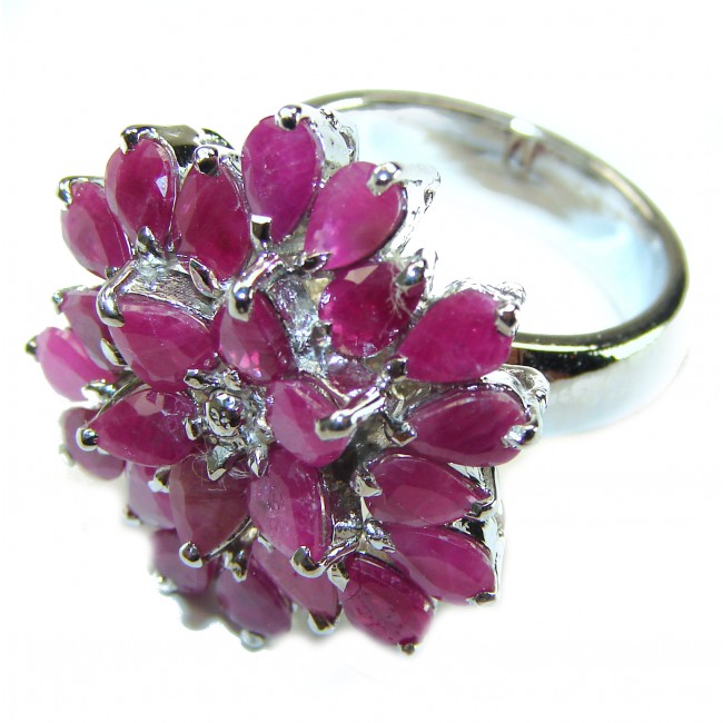 Born to Glam floral-inspired authentic Ruby .925 Silver handcrafted Cocktail Ring s. 8