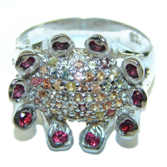 Red Treasure Ruby multicolor Sapphire .925 Silver handcrafted Ring s. 7 1/2