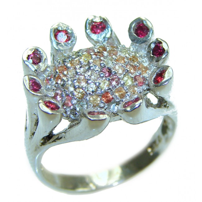 Red Treasure Ruby multicolor Sapphire .925 Silver handcrafted Ring s. 7 1/2