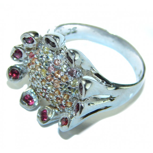 Red Treasure Ruby multicolor Sapphire .925 Silver handcrafted Ring s. 7 1/2