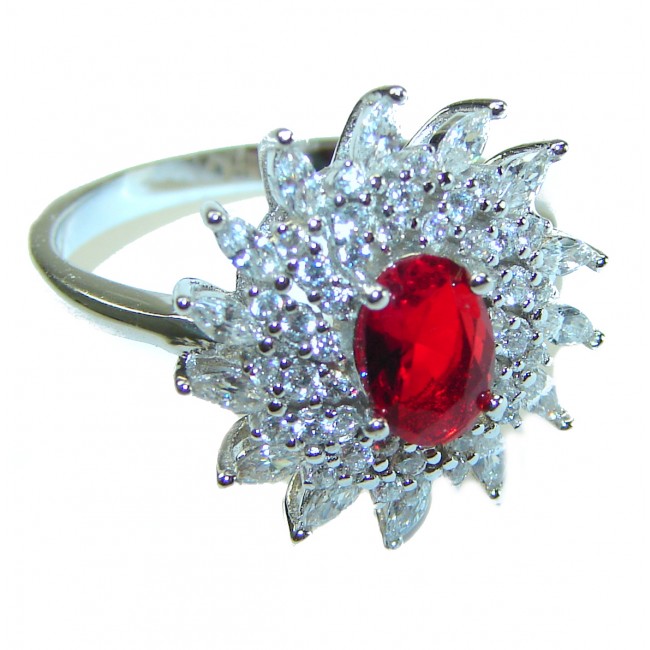 Red Brilliance 3.5 carat Ruby .925 Silver handcrafted Cocktail Ring s. 7 1/2