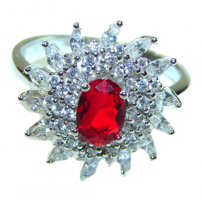 Red Brilliance 3.5 carat Ruby .925 Silver handcrafted Cocktail Ring s. 7 1/2