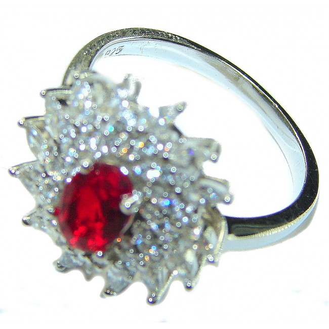 Red Brilliance 3.5 carat Ruby .925 Silver handcrafted Cocktail Ring s. 7 1/2