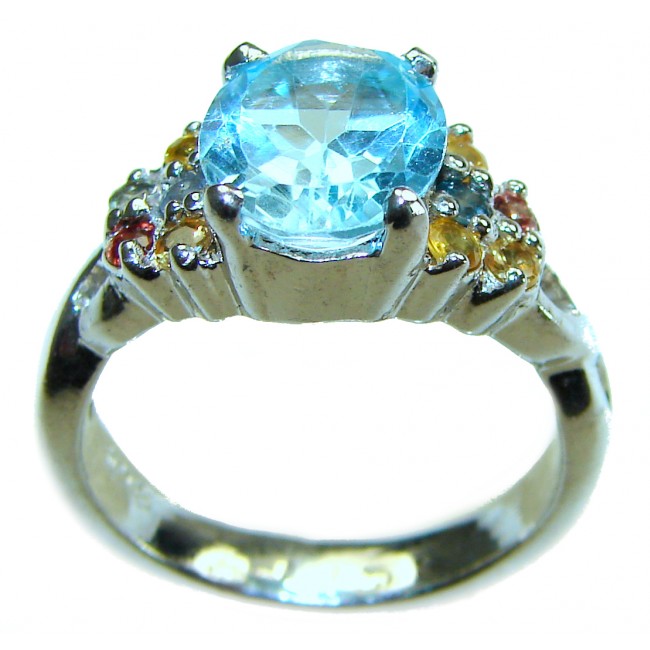 7.5 carat oval cut Swiss Blue Topaz .925 Sterling Silver handmade Ring size 8 1/2