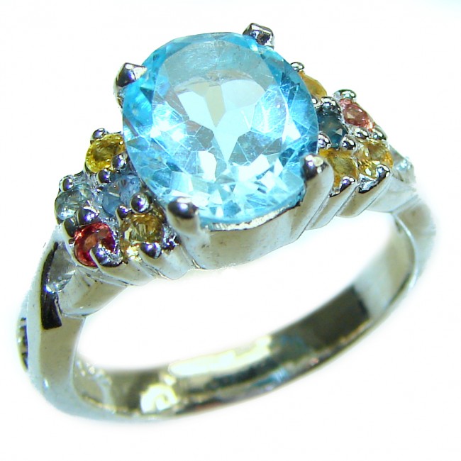 7.5 carat oval cut Swiss Blue Topaz .925 Sterling Silver handmade Ring size 8 1/2