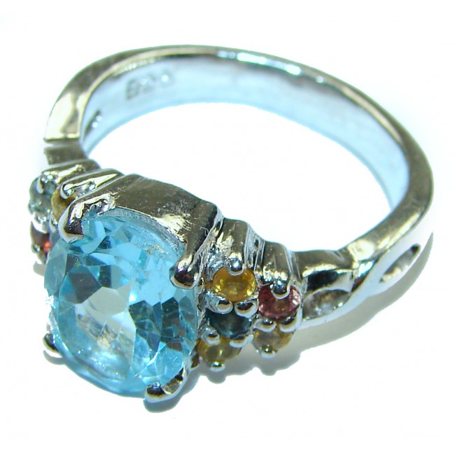 7.5 carat oval cut Swiss Blue Topaz .925 Sterling Silver handmade Ring size 8 1/2