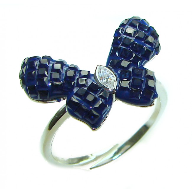 Blue Butterfly incredible Sapphire .925 Sterling Silver handcrafted Ring size 8 adjustable