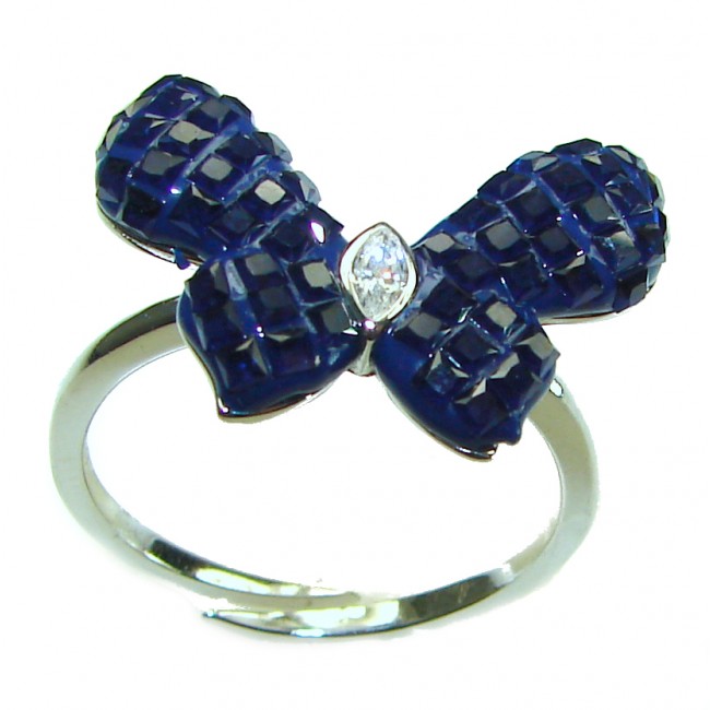 Blue Butterfly incredible Sapphire .925 Sterling Silver handcrafted Ring size 8 adjustable