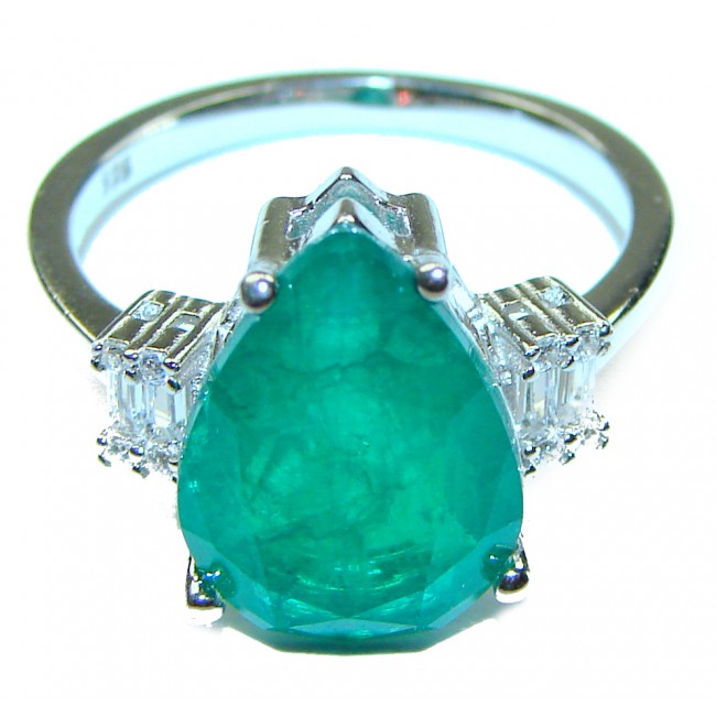 Gabriella Very Unique 11.5 carat Emerald .925 Sterling Silver handmade Ring size 7