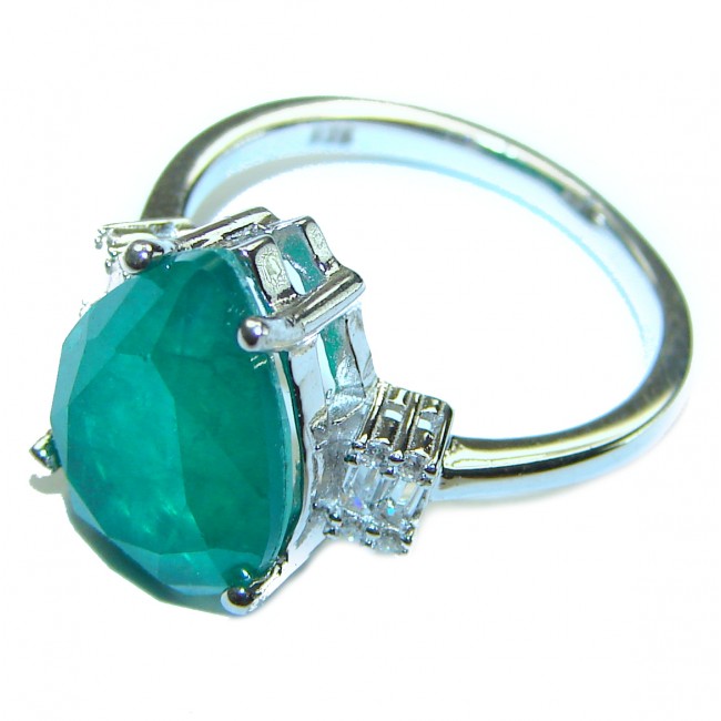 Gabriella Very Unique 11.5 carat Emerald .925 Sterling Silver handmade Ring size 7