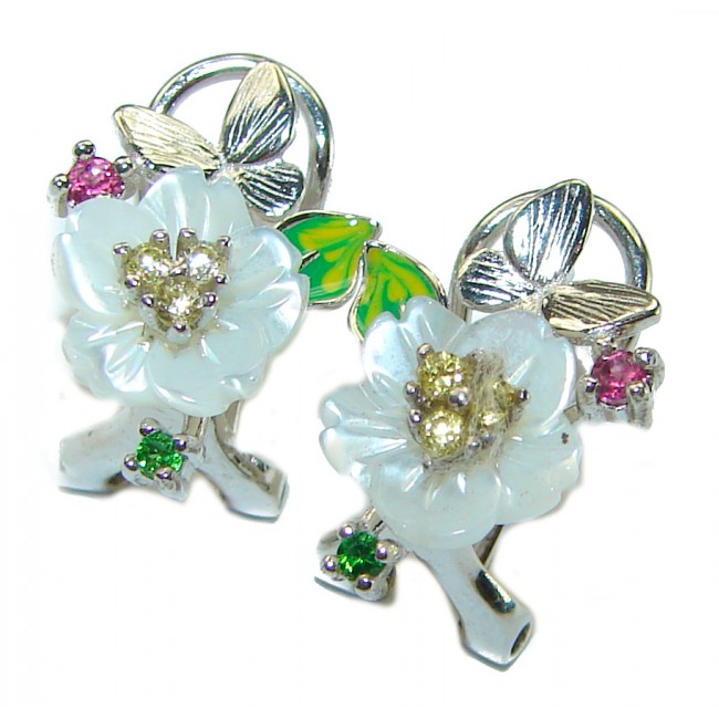 White Flowers Blister Pearl .925 Sterling Silver handcrafted Earrings