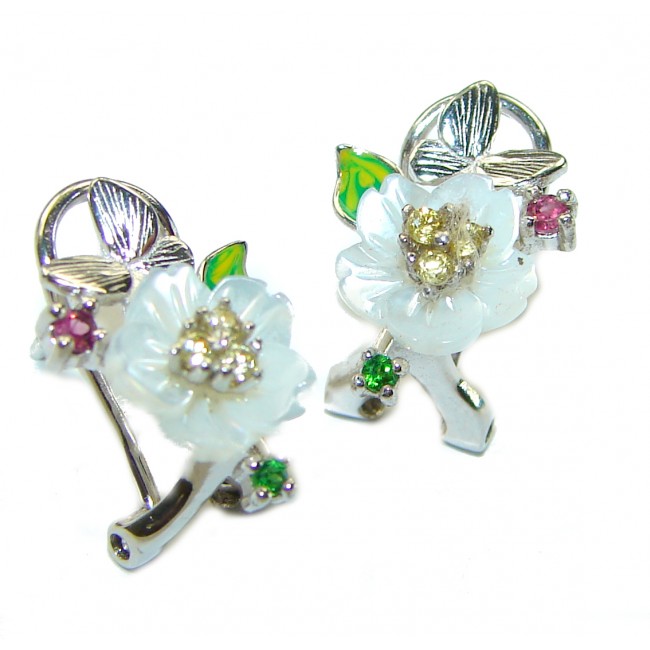 White Flowers Blister Pearl .925 Sterling Silver handcrafted Earrings