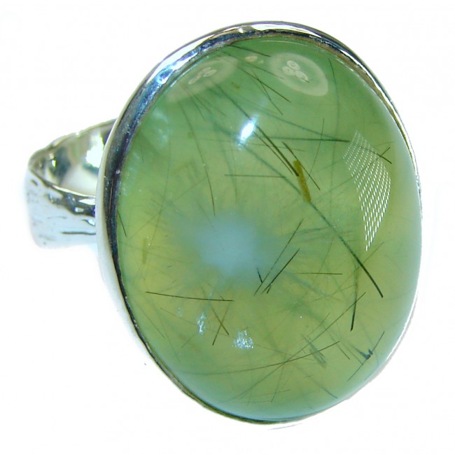 Green Power Natural Moss Prehnite .925 Sterling Silver handmade ring s. 7 3/4