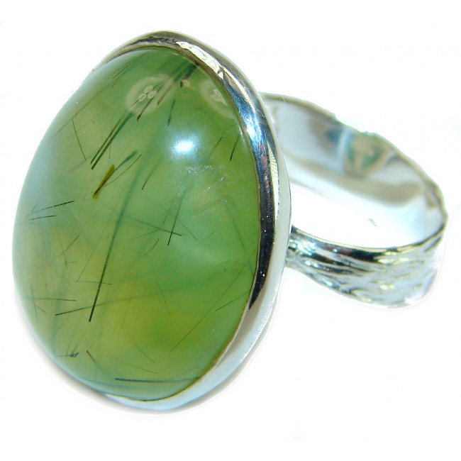 Green Power Natural Moss Prehnite .925 Sterling Silver handmade ring s. 7 3/4