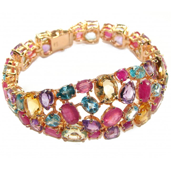 Truly Spectacular Multi Gemstone 14K Rose Gold over .925 Sterling Silver handmade Bracelet