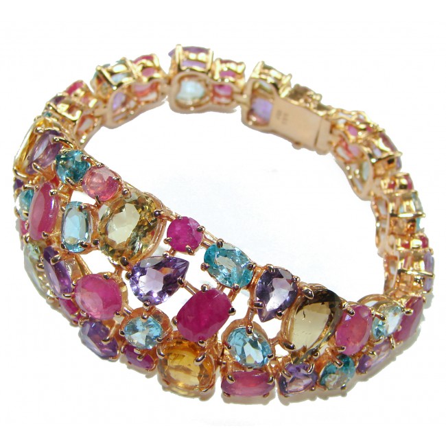 Truly Spectacular Multi Gemstone 14K Rose Gold over .925 Sterling Silver handmade Bracelet