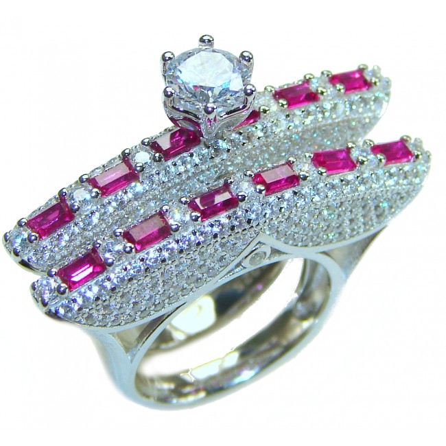 Extravaganza Large White Topaz Ruby .925 Sterling Silver brilliantly handcrafted stack up ring s. 6