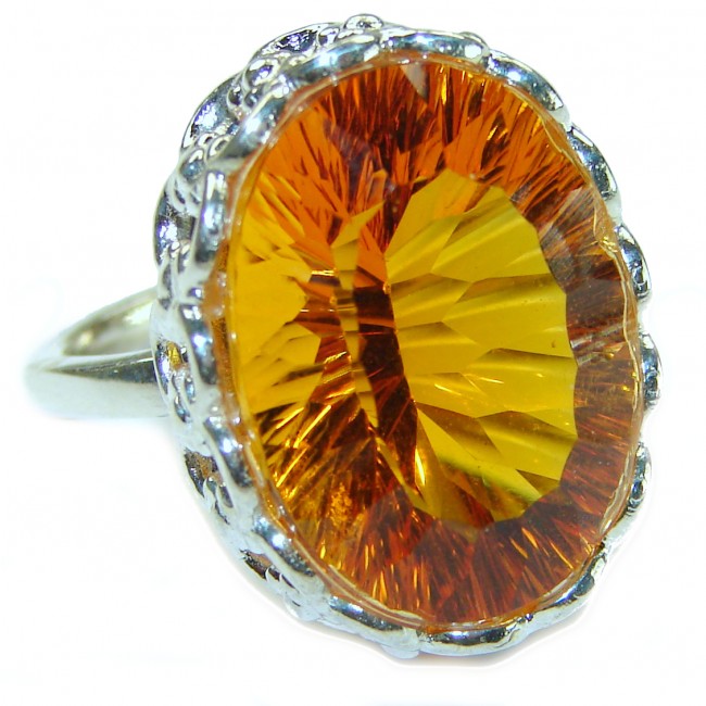 Golden Rays of Sunlight 28.5 carat Yellow Topaz .925 Sterling Silver Large Ring size 7 1/2