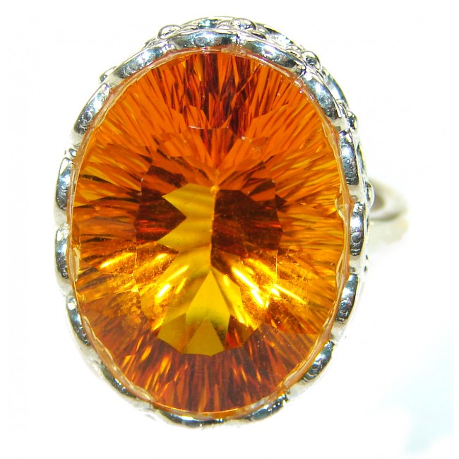 Golden Rays of Sunlight 28.5 carat Yellow Topaz .925 Sterling Silver Large Ring size 7 1/2