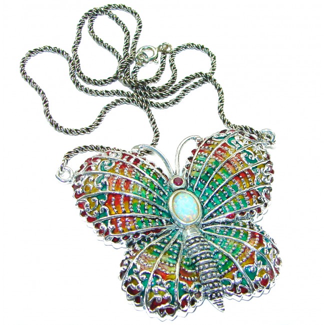 Outstanding Australian Opal Enamel .925 Sterling Silver handcrafted Statement necklace