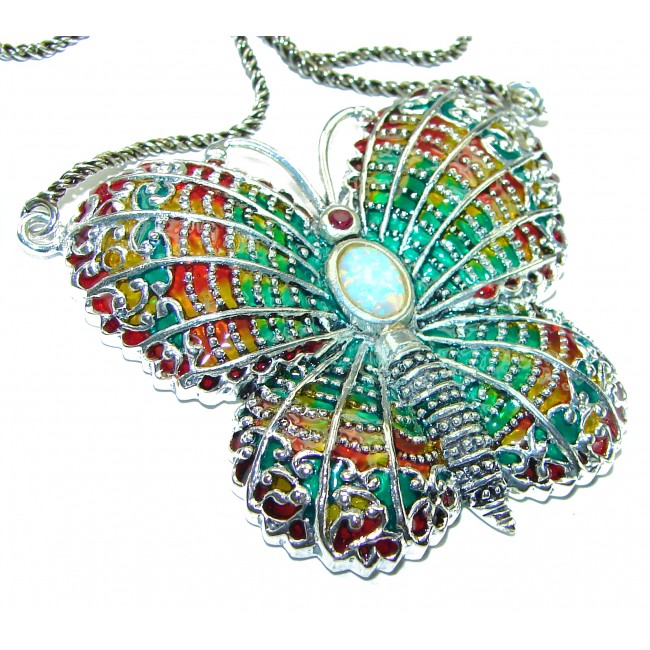 Outstanding Australian Opal Enamel .925 Sterling Silver handcrafted Statement necklace