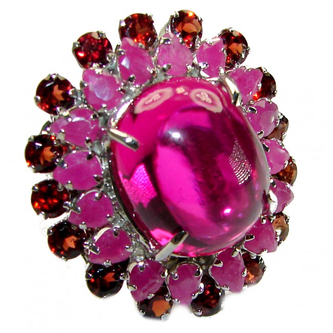 Highly Selected Pink Sapphire Ruby - Oval Cut - 44.5 carat .925 Silver handcrafted Cocktail Ring s. 8 1/4