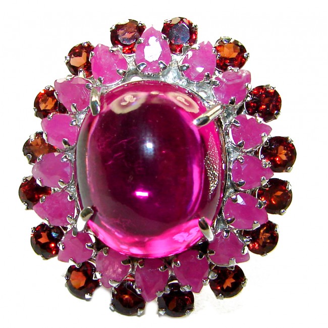 Highly Selected Pink Sapphire Ruby - Oval Cut - 44.5 carat .925 Silver handcrafted Cocktail Ring s. 8 1/4