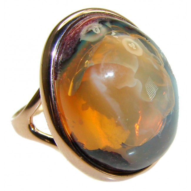 Queen of Fire best quality Mexican Opal 18K Gold over .925 Sterling Silver handmade ring 9