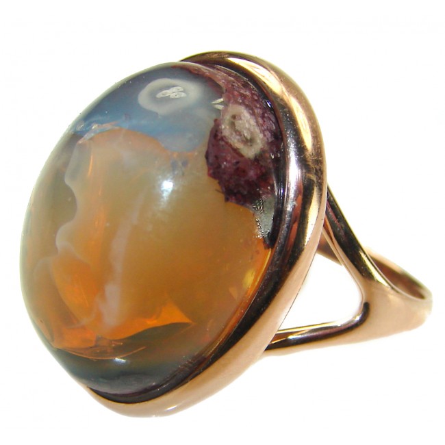 Queen of Fire best quality Mexican Opal 18K Gold over .925 Sterling Silver handmade ring 9