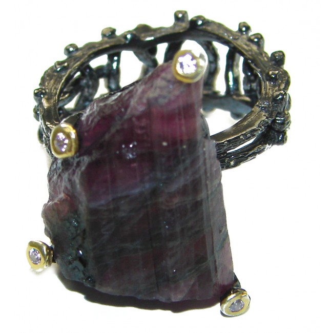 Authentic Rough Tourmaline black rhodium over .925 Sterling Silver Large Ring size 8 1/2