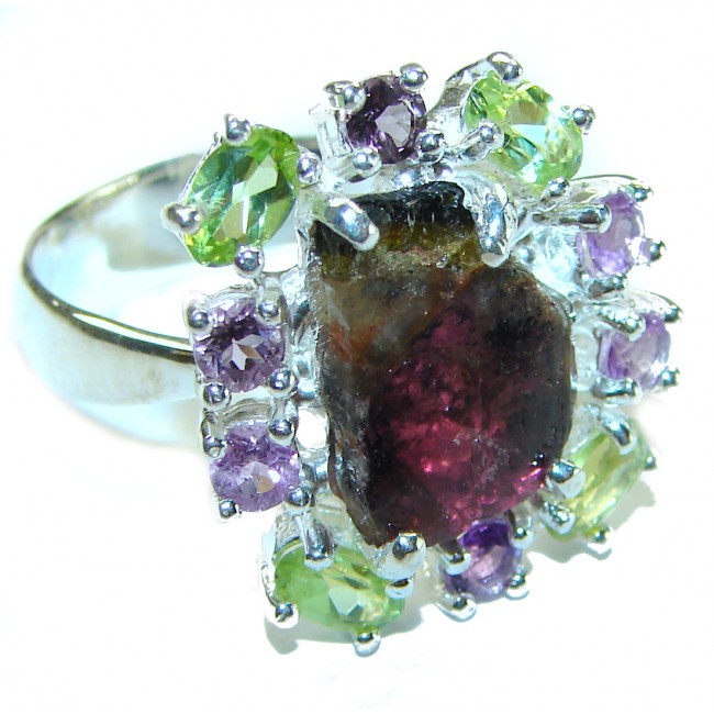 Precious Pink Watermelon Tourmaline .925 Sterling Silver Handcrafted Ring size 7 1/4