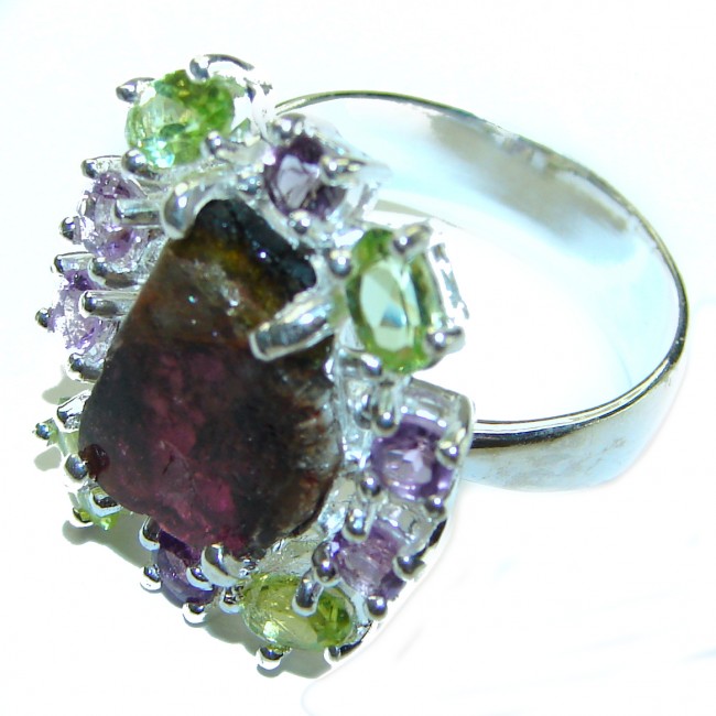 Precious Pink Watermelon Tourmaline .925 Sterling Silver Handcrafted Ring size 7 1/4