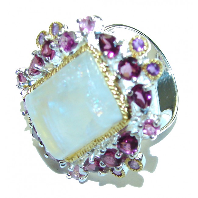 Vintage Style Rainbow Moonstone .925 Sterling Silver handmade Cocktail Ring s. 8