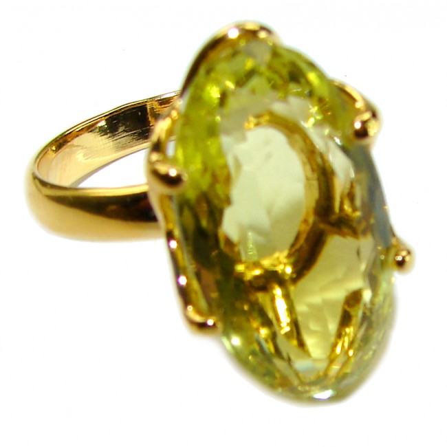 11.8 carat Genuine Lemon Quartz 14K Gold over .925 Sterling Silver handcrafted ring size 8