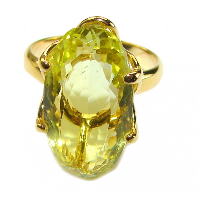 11.8 carat Genuine Lemon Quartz 14K Gold over .925 Sterling Silver handcrafted ring size 8