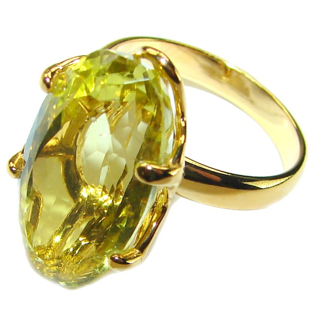 11.8 carat Genuine Lemon Quartz 14K Gold over .925 Sterling Silver handcrafted ring size 8