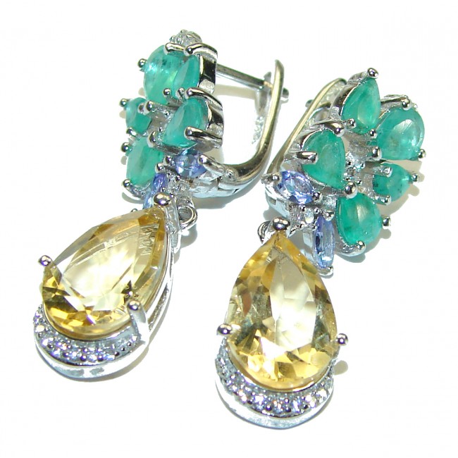 Summer Breeze 9.2 carat Emerald Citrine .925 Sterling Silver handmade Earrings