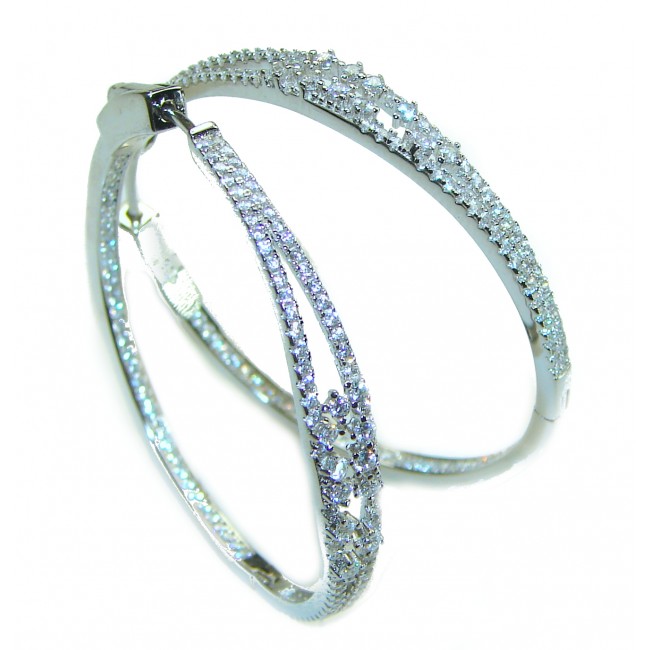 Huge 1.5 inches long White Topaz .925 Sterling Silver handmade Hoop Earrings