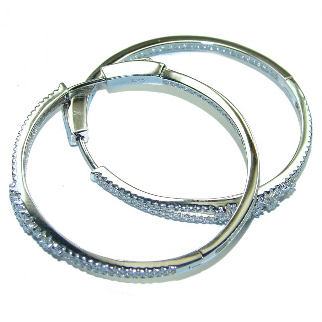 Huge 1.5 inches long White Topaz .925 Sterling Silver handmade Hoop Earrings