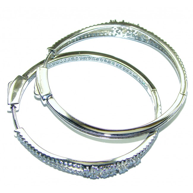 Huge 1.5 inches long White Topaz .925 Sterling Silver handmade Hoop Earrings