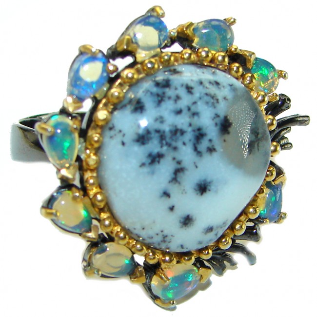 Top Quality Dendritic Agate 2 tones .925 Sterling Silver handcrafted Ring s. 7 1/4