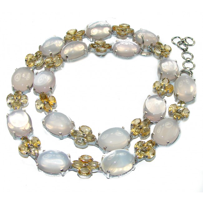 Outstanding Brazilian Rose Quartz .925 Sterling Silver handcrafted Statement necklace